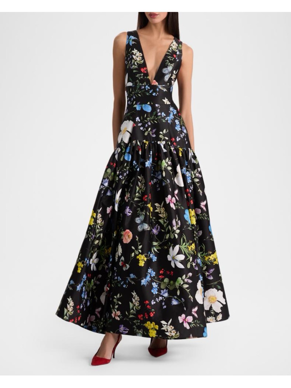 Alice + Olivia Black Floral Plunge Maxi Dress - Picture 2 of 11